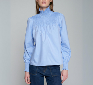 Vilagallo - Twill Pull-on Blouse in Azul