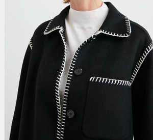 Rails - Odyssey Double Faced Coat with Blanket Stitching in Black and White