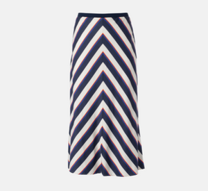 IRIS - Printed Stripe Pull on Skirt in Blue and Orange