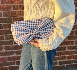 M.ANDONIA - Gingham Flirt Bow Clutch in Blue and White