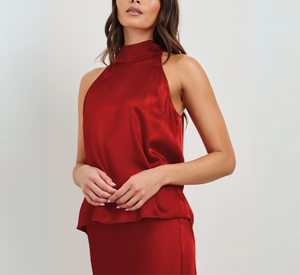 Rails - Leah Satin Halter Top in Scarlet