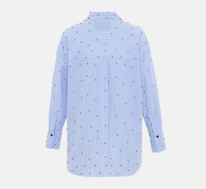 Theo - Echo Striped Button Down with Ball Studs in Sky Blue and Gunmetal