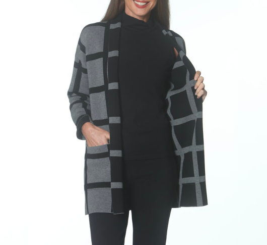 J'envie - Reversible Windowpane Cardigan in Grey/Black