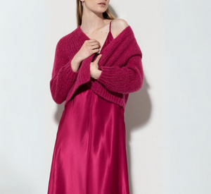 Luisa Cerano - Loose Knit Alpaca Wool Cardigan in Berry Pink