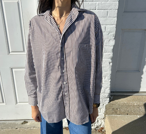 Frank & Eileen - Shirley Oversize Striped Button Down in Brown and White