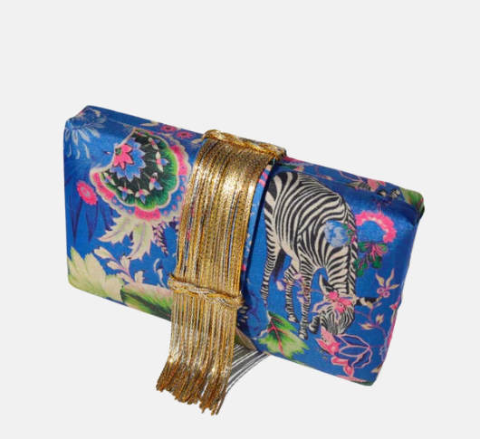 Simitri - Safari Mixed Metallic Fringe Clutch in Blue Multi