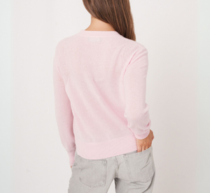 REPEAT Cashmere - Cashmere Crewneck Sweater with Mixed Stitch Detail in Blush