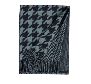 FRAAS SCARF COMPANY - Patchwork Houndstooth Woven Cashmink Scarf in Navy