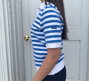 SAINT JAMES - Carola Striped Polo Sweater in Royal Blue and White