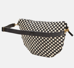 Clare V - Grande Two Tone Checkered Woven Fanny in Black and Cream