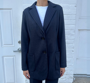 Peter O Mahler - Pinstripe Wool Jersey Blazer in Navy