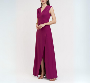 Kay Unger - Melora Sleeveless V-neck Faux Wrap Dress in Boysenberry