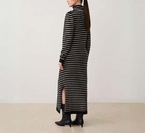 Suncoo - Chadela Striped Turtleneck Knit Sweater Dress in Black and Camel