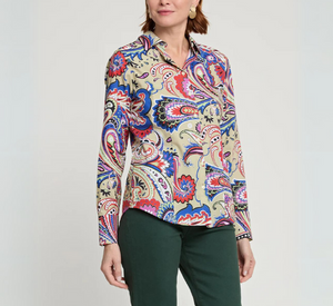 Hinson Wu - Diane Long Sleeve Paisley Button Down Top in Champagne