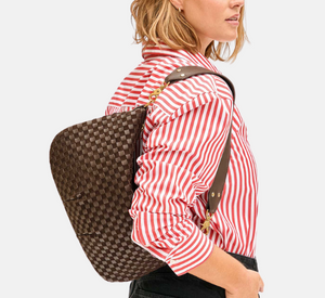 Clare V - Leather and Suede Checkered Messenger Bag in Mahogany