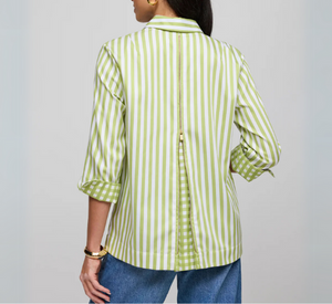 HINSON WU - Xena 3/4 Sleeve Stripe/Gingham Combo top in Lime