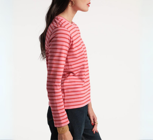 Frances Valentine - Long Sleeve Striped T-Shirt in Pink/Red