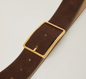 B-Low the Belt - Milla Suede Belt with Gold Buckle in Chocolate