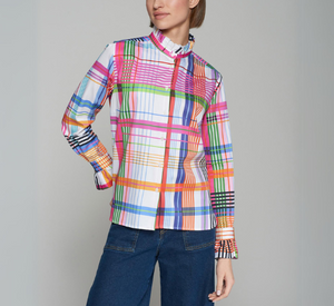 Vilagallo - Ruffle Collar Blouse in Multi Plaid