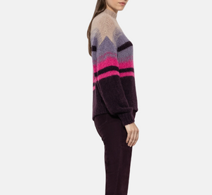 Luisa Cerano - Alpaca Blend Striped Mock Neck Sweater in Pink, Purple, and Tan