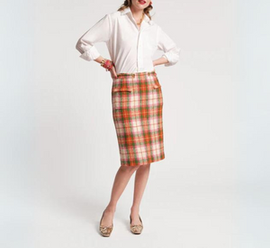 Frances Valentine - Central Wool Plaid Pencil Skirt in Pink and Green