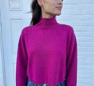 Suncoo - Pirmil Crop Mock Neck Sweater in Fuchsia