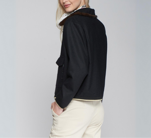 Vilagallo - Wool Bomber With Fur Trim in Black