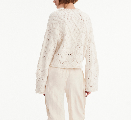 Theo - Rhodos Fisherman Cable Flare Sleeve Sweater in Ivory