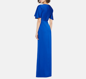 Theia - Shea Kimono Sleeve Satin Gown in Saphire