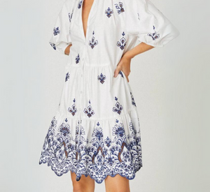 Shoshanna - Rye Dress in White/Blue