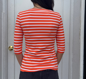 SAINT JAMES - Anti-UV 3/4 Sleeve Top in Basket and White Stripes