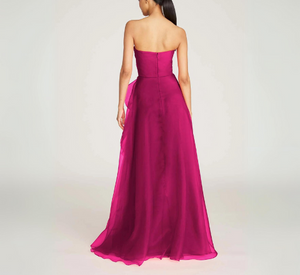 Theia - Teresa Strapless Organza Dress in Sangria