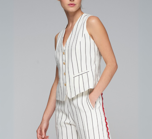 Vilagallo - Pinstripe Button Down Vest in White and Black