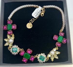 Anton Heunis - Crystal Chain Necklace in Pink, Green, and Gold