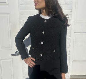 Drew - Emillia Short Tweed jacket With Jewel Buttons in Black