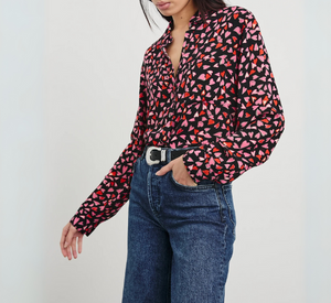 Rails - Josephine Love Struck Hearts Button Down Top in Pink, Red, and Black