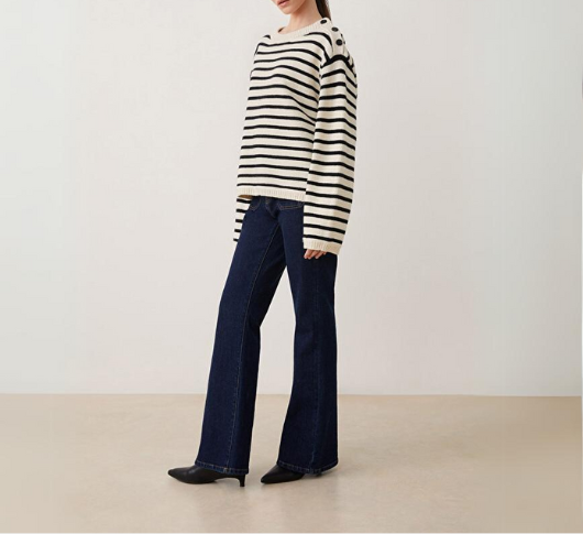 Suncoo - Prisma Long Sleeve Stripe Sweater in Cream and Black