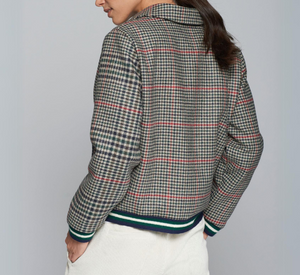 Vilagallo - Houndstooth Zip Baseball Jacket in Navy and Green