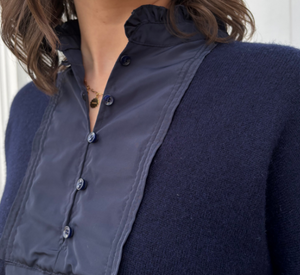 Cortland Park - Brigerton Henley Sweater with Taffeta Trim in Navy