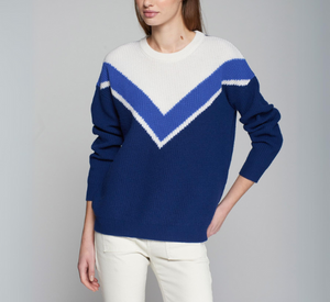 Vilagallo - Chevron Ribbed Sweater in Ecru and Blue