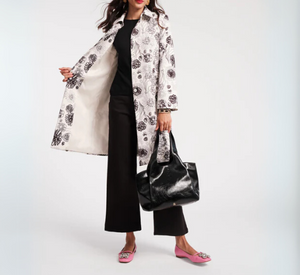 Frances Valentine - Scribble Flower Print Long Jacket in White and Black