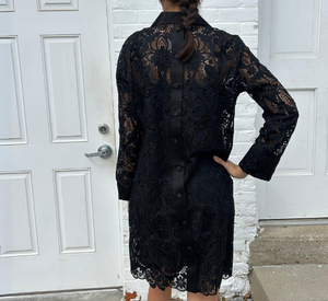 Hinson Wu - Aileen Long Sleeve Collared Lace Dress with Buttoned Back in Black