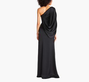 Theia - Tori Draped One Shoulder Gown in Black