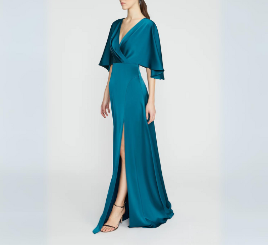 Theia - Waverly Kimono Sleeve Satin Gown in Night Swim