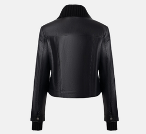 Iris Setlakwe - Leather Jacket with Removable Knit Collar and Cuffs in Black