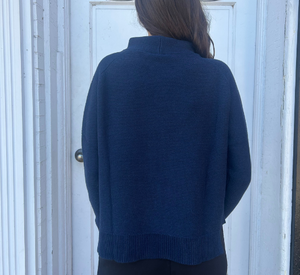 Kinross Cashmere - Garter Funnel Neck Sweater in Navy