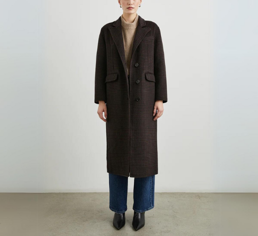 Rails - Gallery Long Wool Coat in Espresso Houndstooth