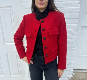 Veronica Beard - Leslie Wool Blend Collarless Jacket in Crimson