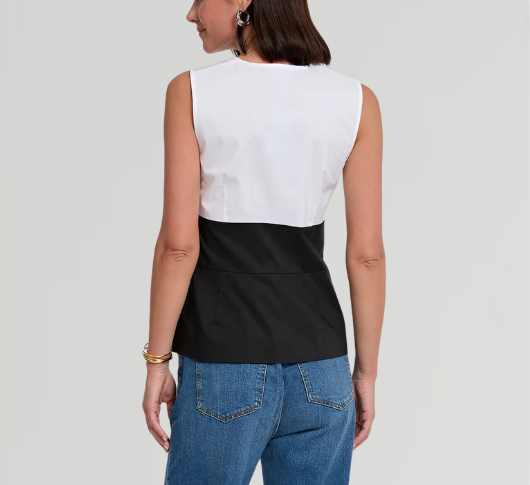 Hinson Wu - Ellen Sleeveless Colorblock Cotton Top in Black/White