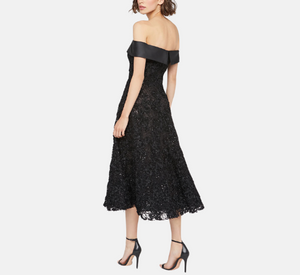 Theia - Roxy Off The Shoulder A-Line Dress in Black